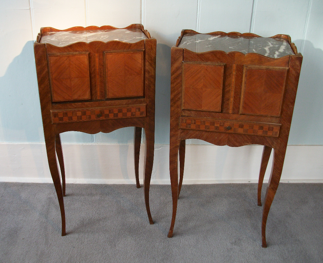 Pair of French Louis XVI style cabriole legs bedside cupboards